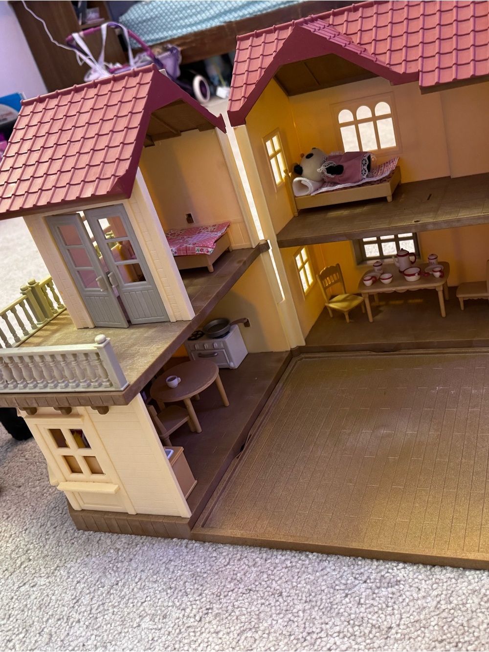 Vintage Sylvanian Families dollhouse with furniture